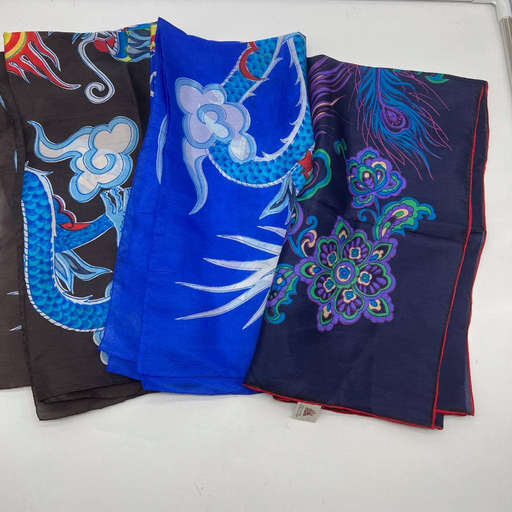 3 Vintage Dragon Print Silk Scarf Scarves